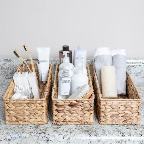 Household Essentials Water Hyacinth Rectangular Storage Basket with Handwoven Fibers and Iron Frame, Natural Finish - color: Natural