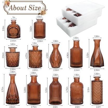 TBWIND 12-Piece Glass Bud Vase Set – Small Caramel Coffee Brown - color: Brown-12pcs, size: 12Pcs