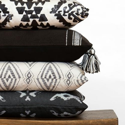 Black & White Decorative Throw Pillow Covers, Set of 4, 18x18 Inch Geometric Ikat Textured Accent Pillow Cover 4 Pack - color: Tribal