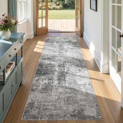 DMOYEST 3x8 Washable Runner Rug for Hallway Abstract Soft Carpet Runner - color: Grey, size: 3' x 8' (Runner)