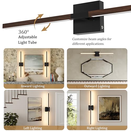 Rayogale Black Walnut Rechargeable Wall Sconce with Remote Control 32 Inch - color: Black & Walnut, size: 32 Inch(2 Pack)
