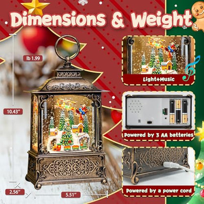 SUNFACE Christmas Snow Globe Lantern, Santa Claus Sleigh Train Light Up Musical Snow Globes with 6H Timer, 3 AA Battery & USB Powered, Glitter Water Globe Indoor for Kids Women Adults - color: Train Christmas Tree Sleigh 102
