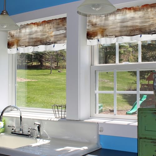 Abstract Wooden Planks Texture Semi Sheer Valances - 42"x12" for Kitchen Bedroom Windows - color: Abstract Wooden Planks Texture, size: 12"W x 42"L (Pack of 1)