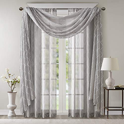 Madison Park Sheer Curtain Scarf for Kitchen, 1 Panels 50x144 Grey - color: Grey, size: 50"W x 144"L (Pack of 1)