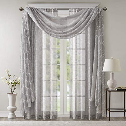 Madison Park Sheer Curtain Scarf for Kitchen, 1 Panels 50x144 Grey - color: Grey, size: 50"W x 144"L (Pack of 1)