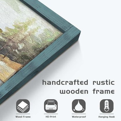 HILL WEST Rustic Nature Lake Boat Wooden Framed Wall Art, 45x30inch - color: Boat, size: 45"L x 30"W