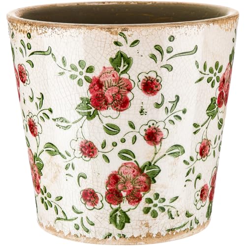 Beeveer Farmhouse Ceramic Planter 5.5 Inch Large Plants Pot Crack Beige Red Rose Flowers Plant Pots with Drainage Hole Indoor Plants Kitchen Rustic Antique Decor Gift - color: Pink & Beige, size: 5.5 Inch