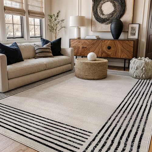 Rugshop Modern Bordered Minimal Area Rug for Living Room Cream 5' x 7' - color: Cream, size: 5' x 7' (Rectangular)
