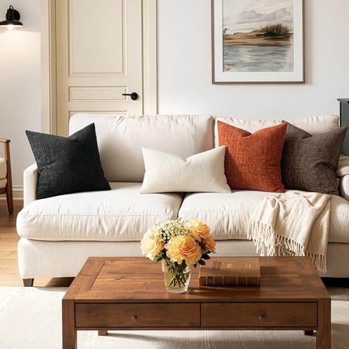 MIULEE Fall Couch Pillow Covers Textured Chenille 18x18 Brown - color: Brown, size: 18" x 18" (Pack of 2)