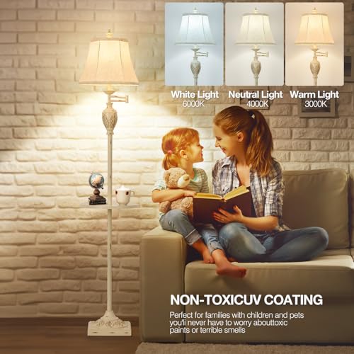 Traditional Floor Lamp with Tray, Remote Dimmable, 350° Swing Arm and White - color: White-1