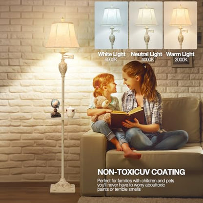 Traditional Floor Lamp with Tray, Remote Dimmable, 350° Swing Arm and White - color: White-1