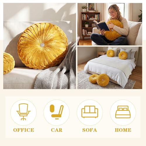 Drydiet 1 Pcs Round Pumpkin Throw Pillow Fall Pillow(Velvet Gold,15'') - color: Velvet Gold, size: 15''