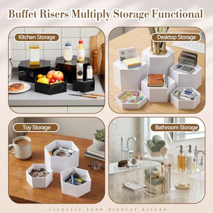 Leinuosen 7 Pcs Large Acrylic Buffet Risers, 6-12" Hexagonal, White - color: White, size: 6" to 12", style: Hexagonal