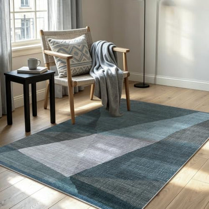 YIHOUSE Mid Century Modern Rug, Washable Non-Slip Low Pile, Blue, 3x5 ft - color: Blue, size: 3' x 5' (Rectangular)