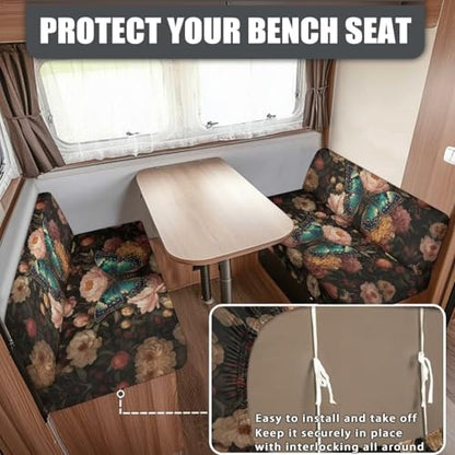 Butterfly Peony Print 2 Pcs RV Dinette Cushion Covers Non-Slip Sofa Furniture Protector Comfortable 2 Seat Sofa Chair Cover Slipover for Travel Trailer Couch - color: Butterfly Peony