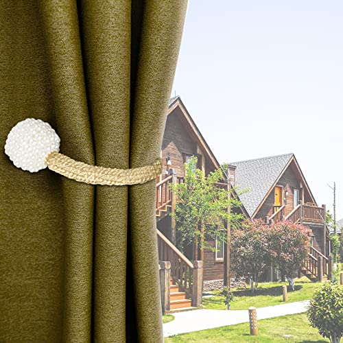 8 Pack Magnetic Curtain Tiebacks with Pearls,Modern Curtain Holdbacks Strap - color: Gold