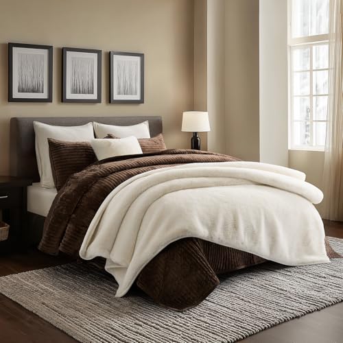EverGrace Faux Chinchilla Fur Throw Blanket, 72"x90", Arctic White - color: Arctic White, size: 72"x90"