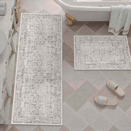 HUGEAR 3-Piece Grey Neutral Kitchen Rug Set - color: Grey, size: 20"x32"+20"x48"+30"x50"