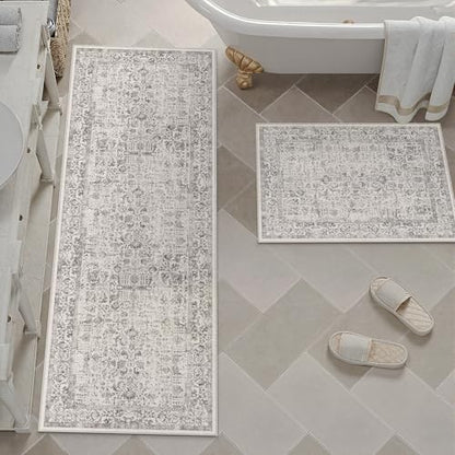 HUGEAR 3-Piece Grey Neutral Kitchen Rug Set - color: Grey, size: 20"x32"+20"x48"+20"x59"