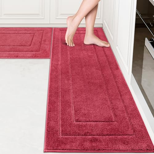 PURRUGS Kitchen Rug and Runner, 24" x 35.5"+ 24" x 59", Burgundy Red - color: Burgundy Red, size: 24" X 35.5"+ 24" X 59"