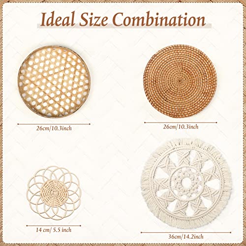 Tatuo 4 Pack Wall Baskets Decor, Round Rattan Bamboo Woven Boho Set