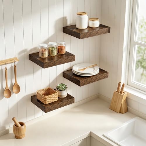 RICHFOCUS 8Inch Square Floating Shelves for Wall 4Pack|Rustic Brown - color: Rustic Brown, size: 8"L x 8"D, Set of 4