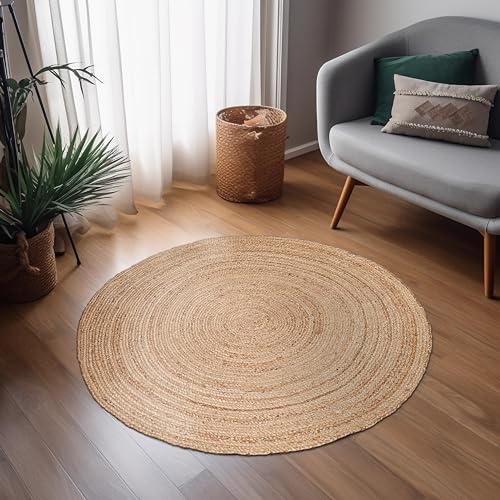 Hausattire Jute Braided Woven Kitchen Rug 3 Feet Round - Natural - color: Natural, size: 3' (Round)