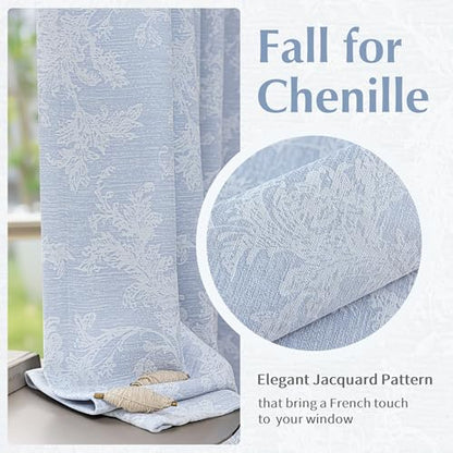FMFUNCTEX Blue Floral Jacquard Blackout Curtains, 52X72 Inches, 2 Panels - color: Blue, size: 52"W x 72"L (Pack of 2)