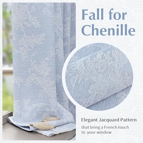 FMFUNCTEX Blue Floral Jacquard Blackout Curtains, 52X63 Inches, 2 Panels - color: Blue, size: 52"W x 63"L (Pack of 2)