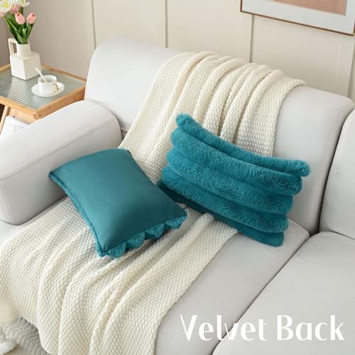 HAUSSY Pack of 2 Faux Fur Lumbar Throw Pillow Covers 12x20 Inch, Teal - color: Teal, size: 20" x 12" (Pack of 2)