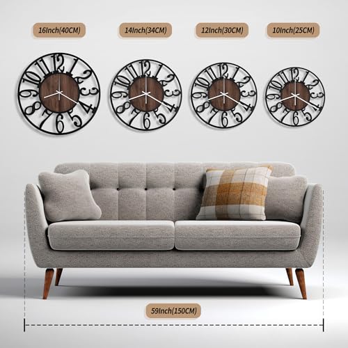 Maxstar 16" Silent Wall Clock – Battery Operated, Rustic Metal & Wood - color: Brown, size: 16 Inch