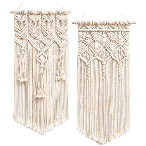 Mkono 2 Pcs Macrame Wall Hanging, Boho Woven Chic Tapestry Decor, Ivory - size: Small