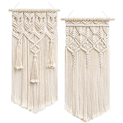 Mkono 2 Pcs Macrame Wall Hanging, Boho Woven Chic Tapestry Decor, Ivory - size: Small