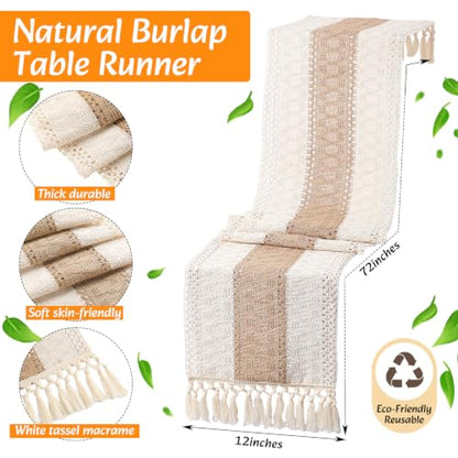 Boho Table Runner and Placemats Set, 4 Sets, Brown, 12x72 - color: Brown, size: 12x72"