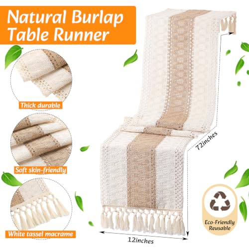 Boho Table Runner and Placemats Set, 6 Sets, Brown, 12x72 - color: Brown, size: 12x72"
