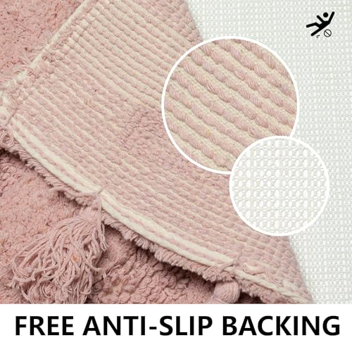 KOEXM Half Circle Crochet Cotton Rugs with Tassels Soft Hand-Woven - color: Blush Pink, size: 2' x 3'4" (Semicircular)