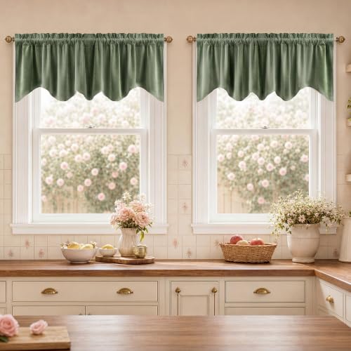 StangH 4-Panel Set Velvet Window Valance, 52x18 Inch, Sage Green - color: Sage Green, size: 52"W x 18"L (Pack of 4)