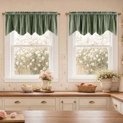 StangH 4-Panel Set Velvet Window Valance, 52x18 Inch, Sage Green - color: Sage Green, size: 52"W x 18"L (Pack of 4)
