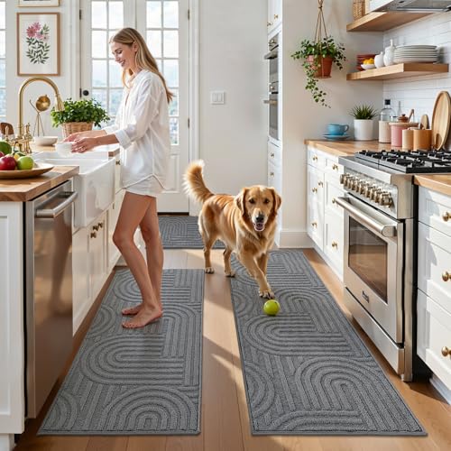 U'Artlines Kitchen Rugs and Mats Set of 3, Grey 20x32+20x48+20x59 - color: Grey