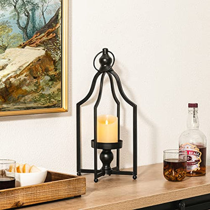Glitzhome 16.5" H Modern Farmhouse Black Metal Lantern Decorative Hanging Candle Lanterns (Small) - color: Black Small