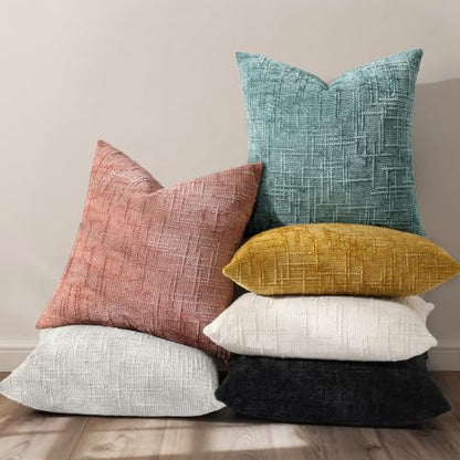 Pallene Black Textured Chenille Throw Pillow Covers 18x18 Set of 2 - color: Black, size: 18" x 18" (Pack of 2)