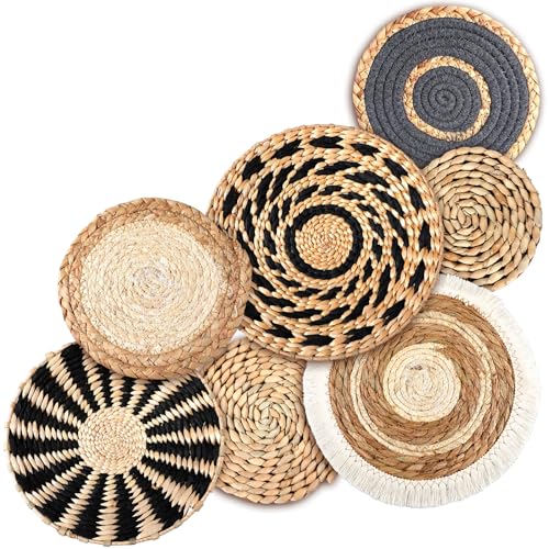 CroBlissful 7 Pcs Boho Wall Baskets Woven Seagrass Round, Classic - style: Classic