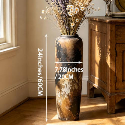 Rustic Ceramic Floor Vase, 24 Inch, Clay Farmhouse Large Decor - size: 23.6 Inch