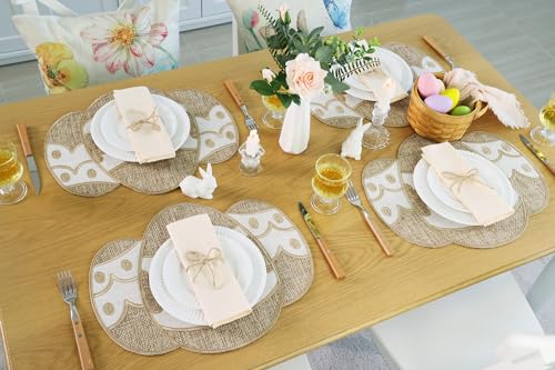 Feuille Easter Placemats Set of 4 – Egg Burlap Spring Placemats, Farmhouse Spring Place Mats for Easter Decorations - style: Egg