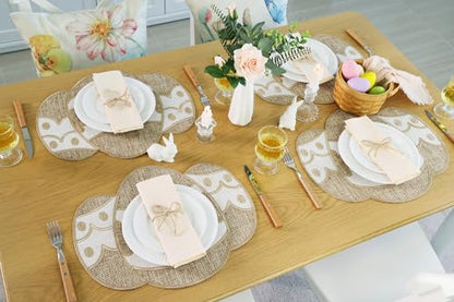 Feuille Easter Placemats Set of 4 – Egg Burlap Spring Placemats, Farmhouse Spring Place Mats for Easter Decorations - style: Egg