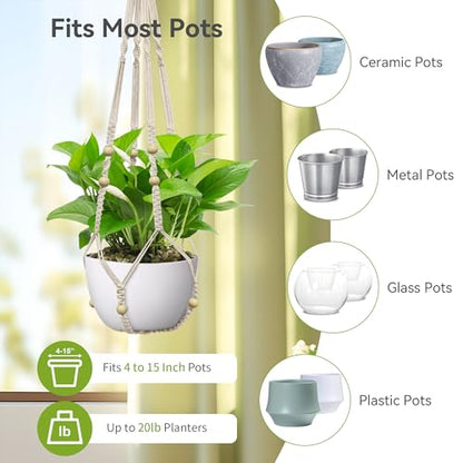 USLAI Macrame Plant Hanger, for Up to 15 Inch Pots, 35 Inch, Ivory, 2 Pack - color: 35+35 Inch - Ivory