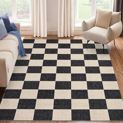 Garvee Modern Rug 5x7 Area Rugs for Living Room Washable Rugs, Black - color: Checkered - Black, size: 5' x 7' (Rectangular)