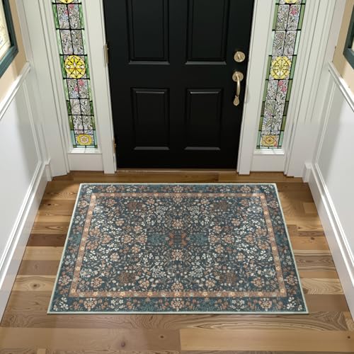 jinchan 3x5 Washable Living Room Area Rug, Vintage Floral, Dark Blue - color: Dark Blue, size: 3' x 5' (Rectangular)