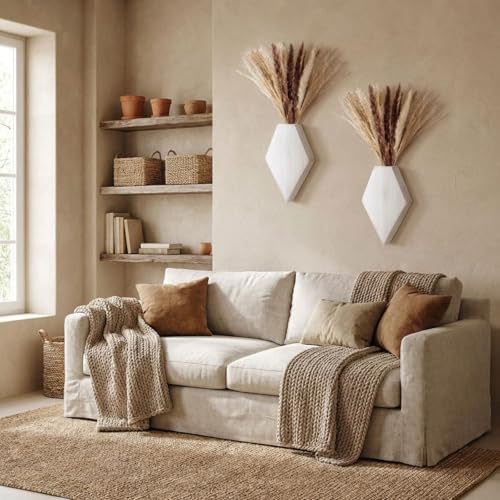 2 Pcs Wooden Wall Planters, White Distressed, Regular Style - color: White Distressed, style: Regular Style