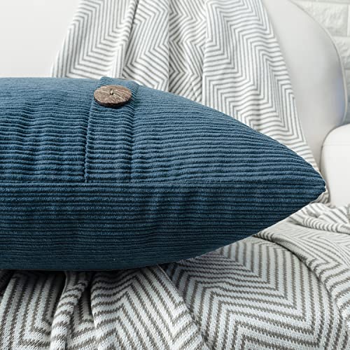 HWY 50 Blue Chenille Throw Pillow Covers 16x16 Inch Buttons Pack of 2 - color: Blue, size: 16" x 16" (Pack of 2)